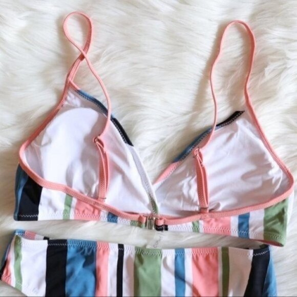 NWT Pink Blue White Bikini Set Size Small Stripe Print Bathing Suit - Picture 5 of 9